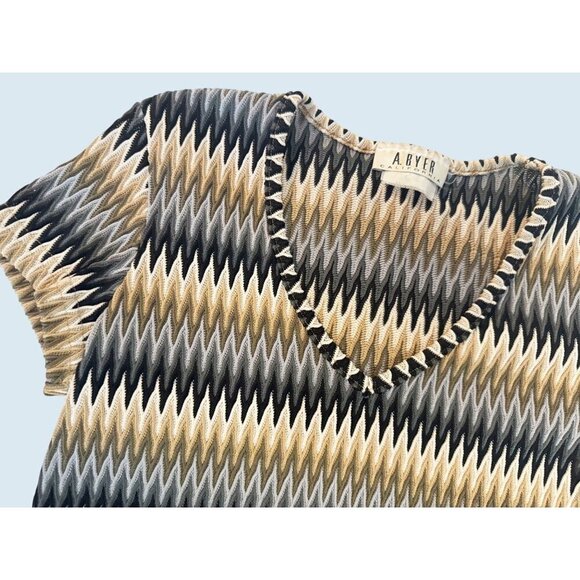 Vintage A. BYER California Zig Zag V Neck Short Sleeve Top Shirt Blouse Sz S - Picture 3 of 6